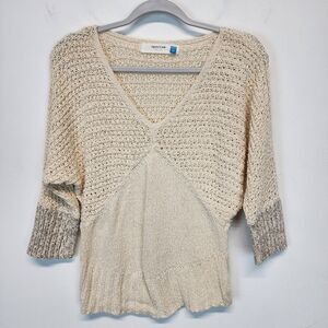 Sparrow Sweater Size M V-Neck Dolman Sleeve Open Knit Cream Beach Anthropologie